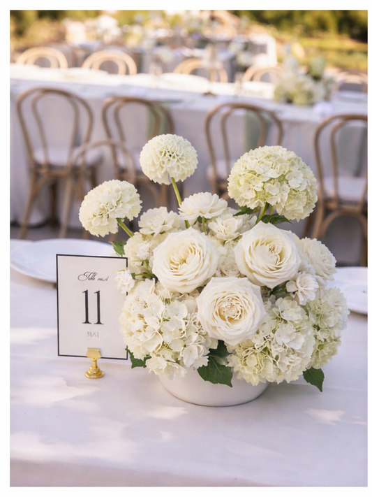 DIY Wedding Centerpiece: All-White Hydrangea Garden Style Arrangement